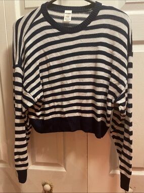 PINK Victoria's Secret Navy & White Striped Crew Sweater